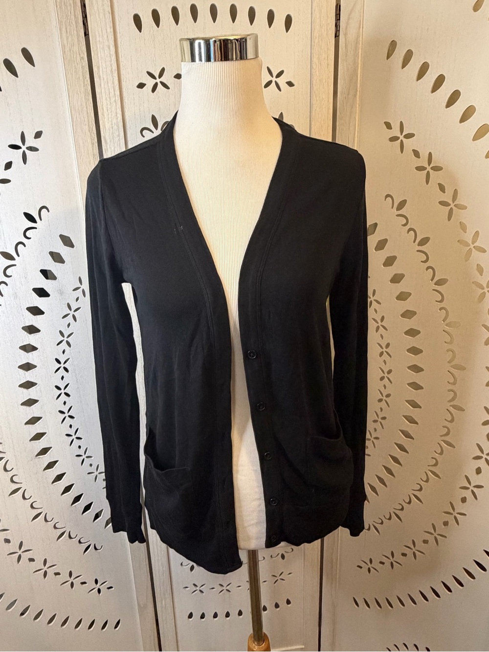 Express Cotton Blend Black V‑Neck Button Cardigan